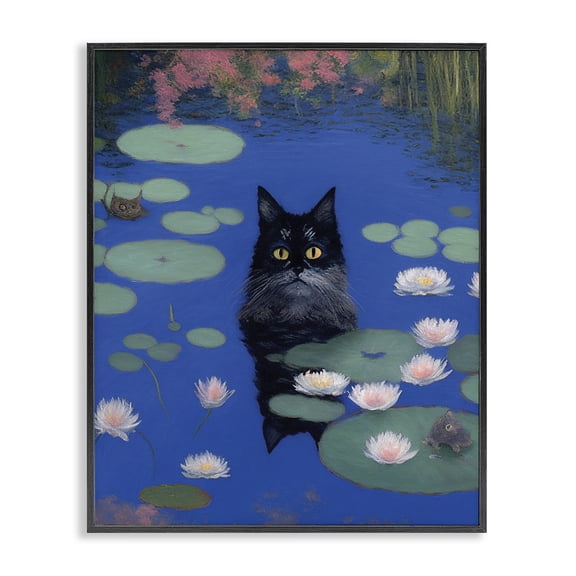 Stupell Industries Contemporary Black Cat in Pond Black Framed Giclee Art, 11 x 14, by Gary Shergill Designs
