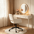 thumbnail image 2 of Homy Casa chaise de bureau pivotante en chenille beige, hauteur réglable, accoudoirs, base métal noire, 2 of 10
