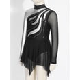 thumbnail image 4 of inlzdz Kids Girls Sparkle Metallic Figure Skating Competiton Dress Mesh Long Sleeve Irregular Hem Black 8, 4 of 7