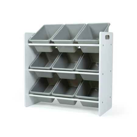 Humble Crew Explorer Toy Storage Organizer with 9 Plastic Storage Bins, White/Grey