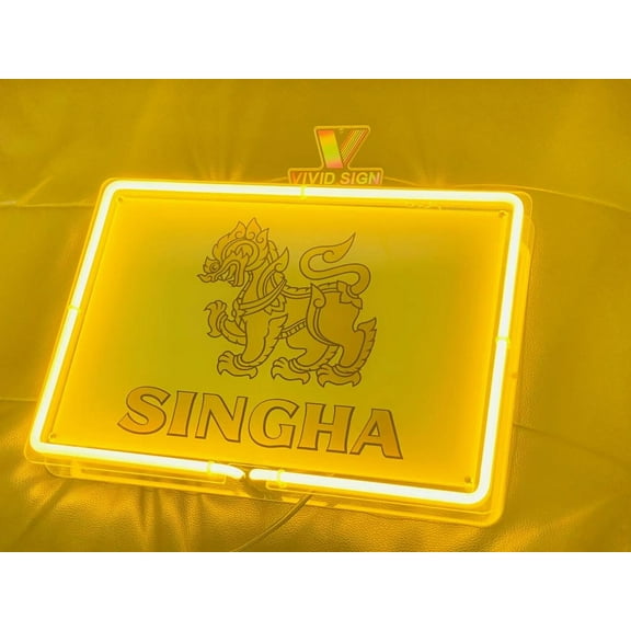 Queen Sense 14" Singha Beer Lion Neon Sign Acrylic Man Cave Handmade Neon Light 114SBLLBA2