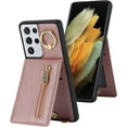 thumbnail image 5 of Crossbody Phone Cases for Samsung Galaxy S21 Ultra with Strap,Samsung Galaxy S21 Ultra Case with Card Holder for Women,[360° Rotatable Ring Holder] Wallet Leather PU Magnetic Clasp,6.8" Pink, 5 of 14