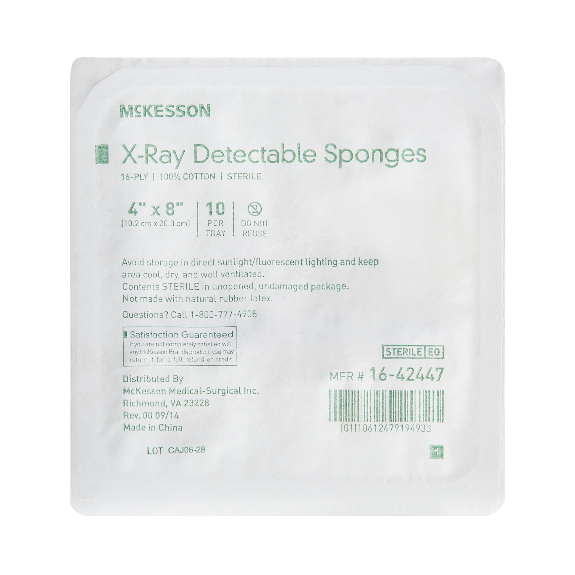 McKesson X-Ray Detectable Gauze Sponges, 16-Ply - Sterile, 4 in x 8in, 10 per Pack, 80 Packs, 800 Total