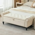 thumbnail image 2 of 51" Storage Ottoman Bench, End of Bed Bench for Bedroom, Storage Ottomans for Foot of Bed, Chenille Upholstered Benches, Window Benches for Living Room, Entryway, Beige, 2 of 8