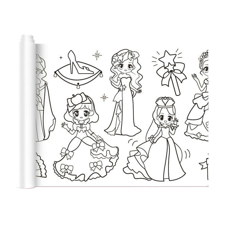 Coloring Poster Birthday Gift 30x300cm Painting DIY Coloring Book Art Paper Roll Cute Princess, Size: 30cmX300cm