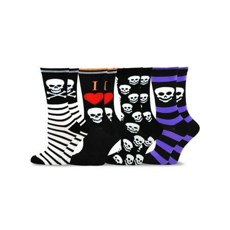 TeeHee Novelty Happy Halloween Fun Crew Socks for Women 4-Pack