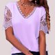 thumbnail image 5 of Blusa de manga corta para mujer, cuello en V, encaje lindo, Color puro, moda, transpirable, informal, para ir de compras, citas, oficina, 5 of 5