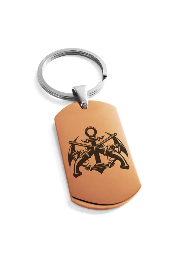 Stainless Steel Pirate Anchor & Pistols Emblem Engraved Dog Tag Keychain Keyring