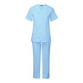 thumbnail image 4 of BiZtdJrK Scrub 2 Piece Outfits for Women Short Sleeve V Neck Scrubs Tops and Pants Sets Stretch Nursing Uniform with Pockets Light Blue M, 4 of 8