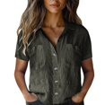 thumbnail image 2 of Bovemsi Women Cotton Shirt Printed Fashion Down Shirts Casual Tops Short Sleeve Blouse, Gray Women's Summer Shirts, S, 2 of 9