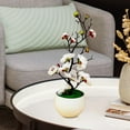 thumbnail image 2 of Arreglo de flores artificiales de ciruelo en maceta para interiores y exteriores. Blanco, 2 of 7