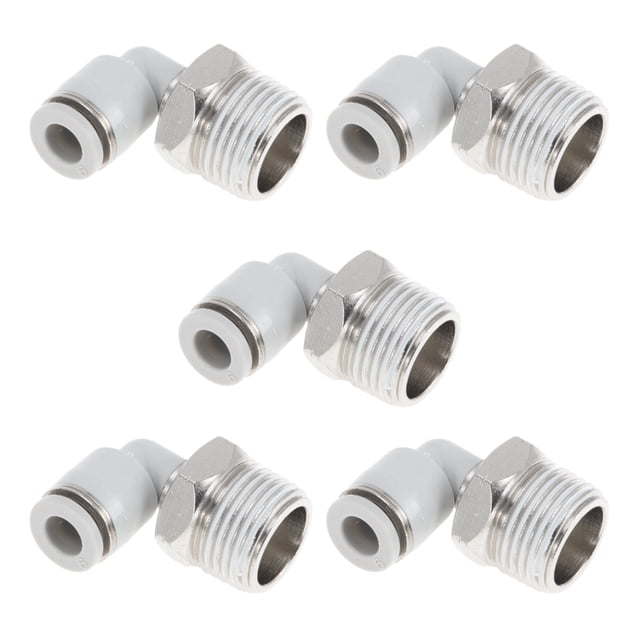 Accesorios de aire de conexión rápida Unique Bargains 1/4" 90 grados, unión de línea de aire de plástico de cobre niquelado 3/8"NPT 5 piezas tono blanco plateado