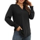 thumbnail image 3 of Camisa de manga larga fruncida, blusa de mujer con escote en V y muescas, blusa con escote en V y muescas, blusa de manga larga fruncida, artesanía excepcional, 3 of 6