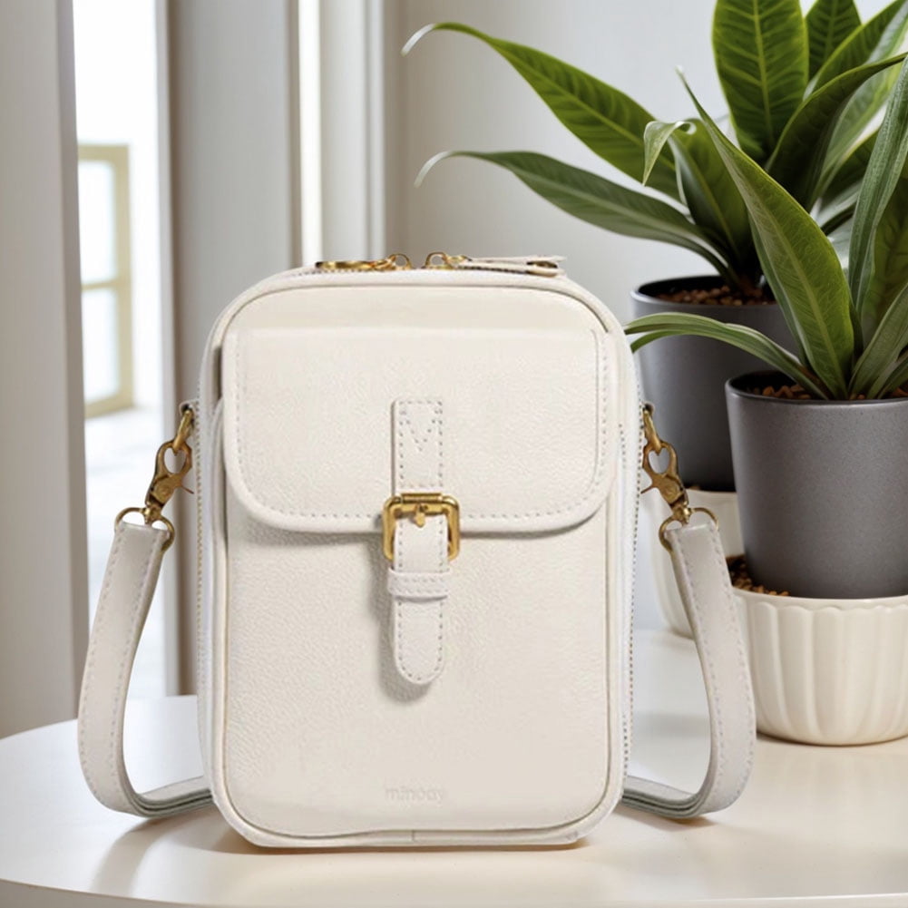 PU Leather Small Crossbody Cell Phone Bag with Adjustable Removable Strap Zipper Shoulder Handbag Purse Cellphone Bag Wallet Purse for Women Men (White)
