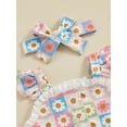 thumbnail image 6 of Newborn Girl Outfit, Flower Print Fly Sleeve Patchwork Romper with Hairband Summer Clothes, 6 of 9