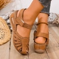 thumbnail image 5 of UTTOASFAY Womens Sandals Summer Ladies Shoes Wedge Heel Retro Hollow Out Casual Women's Sandals Khaki 9.5, 5 of 9