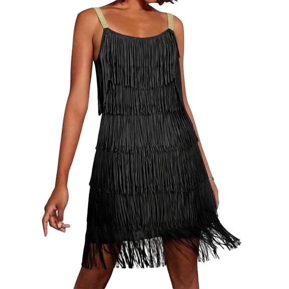 QHFBli Women’s 1920s Flpper Dress Gatsby Sleeveless All Over Tassel Tiered Fringe Cocktail Party Dress