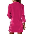 thumbnail image 6 of Womens Velvet Dress Long Sleeve Side Sequins Sparkly Elegant Short Dresses Lapel V Neck Party Outfits (XL, Hot Pink), 6 of 8
