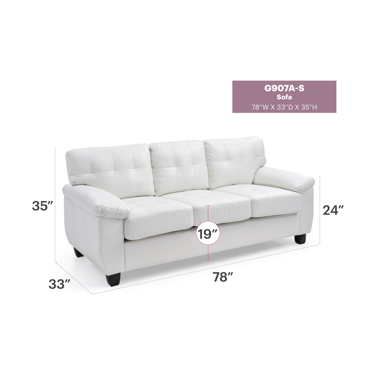 Glory Furniture Gallant Faux Leather Sofa in White