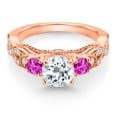 thumbnail image 2 of Gem Stone King 18K Rose Gold Plated Silver White Topaz Pink Sapphire and White Moissanite Engagement Ring for Women (1.43 Cttw, Gemstone November Birthstone, Round 6MM and 3MM, Size 5), 2 of 4