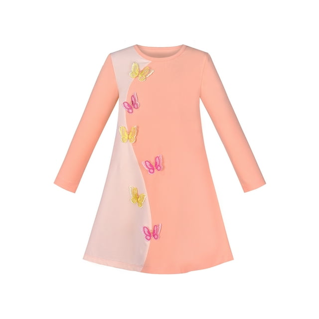 Robe Fille Manches Longues Papillon Contraste de Couleur Décontractée Usage Quotidien 6 Ans