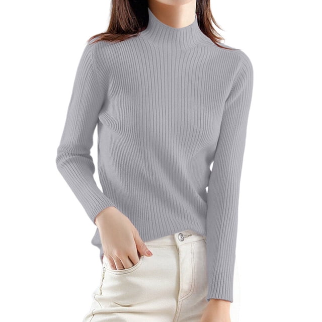 Chandails Légers pour Femmes Col Roulé Élégant Manches Longues Ajusté Tricot Vêtements d'Automne
