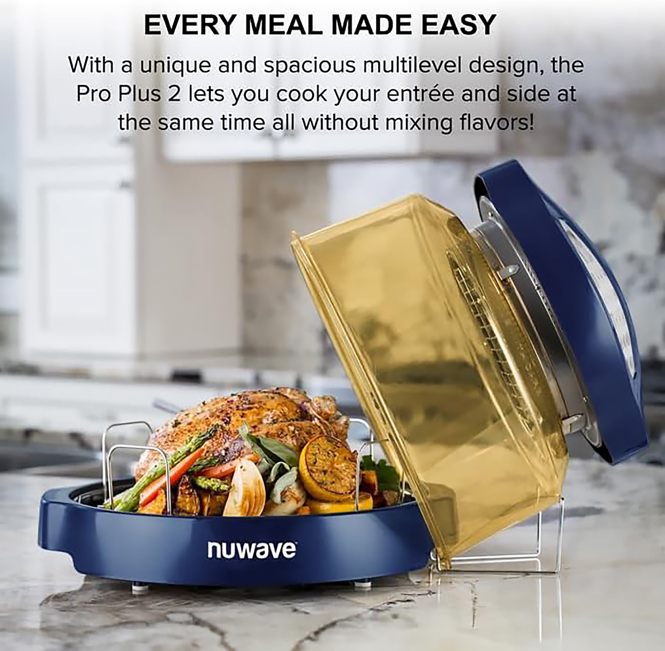 NuWave Pro Plus 2 Air Fryer, Infra-Red Oven Cook Healthy, 360 Surround Cooking, Adjustable Temps, 100 Presets & 50 Memory Air Fryer, Durable Power Dome, Deep Blue