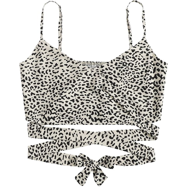 Women's Spaghetti Strap Knot Back Crop Top Wrap Cami Top