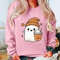 thumbnail image 2 of DDAPJ pyju Halloween Sweatshirts for Women Ghost Pumpkin Sweater Cute Spooky Coffee Graphic Pullover Shirts Pink XL, 2 of 4