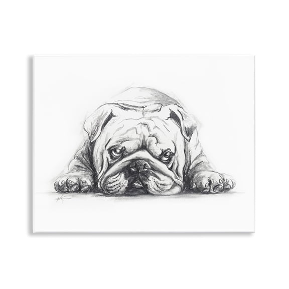Stupell Industries Bulldog Puppy Naptime Animals Drawing Unframed Art Print Wall Art, 14 x 11