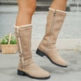 thumbnail image 2 of Womens Strappy Knee High Snow Boots Faux Suede Leather Winter Fleece Lined Boots Low Chunky Heel Warm Shoes Size 5.5--9.5 Khaki, 2 of 6