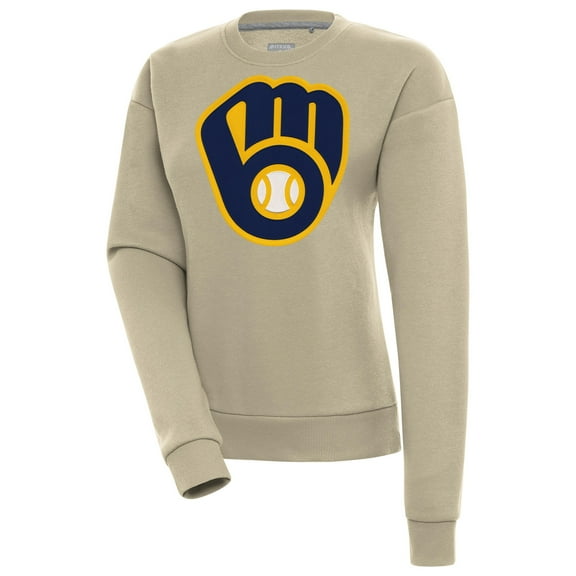 Women's Antigua Khaki Milwaukee Brewers Victory Pullover Sweatshirt