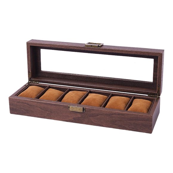 Caja de almacenamiento de relojes con ventana de cristal, vitrina con cerradura, expositor de madera para tienda, cojín para relojes 6 cuadrícula
