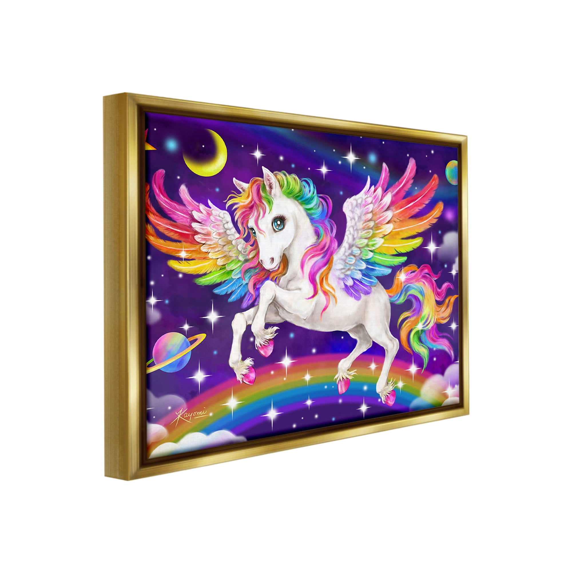 Stupell Industries Outer Space Unicorn Fairy Tales & Fantasy Painting Gold Floater Framed Canvas Art Print Wall Art, 21 x 17