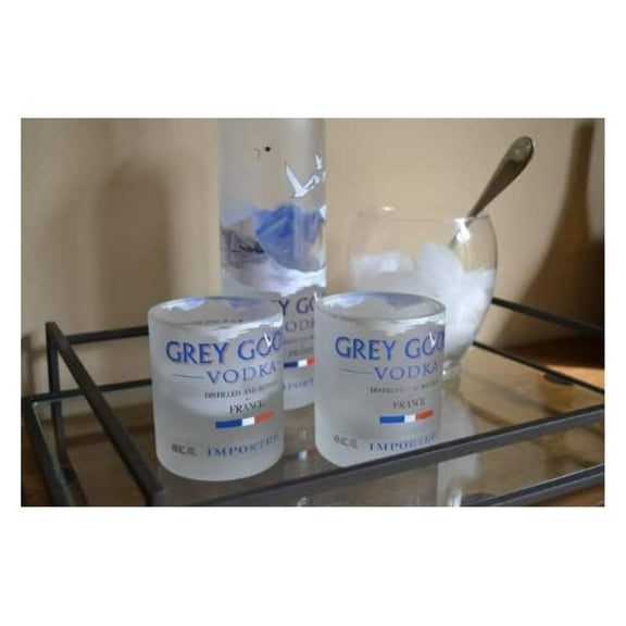 Grey Goose Rocks Glasses - Set of 2, Upcycled Glass, Frosted Rocks Tumblers, Cocktail & Whiskey Glasses, Durable Drinkware
