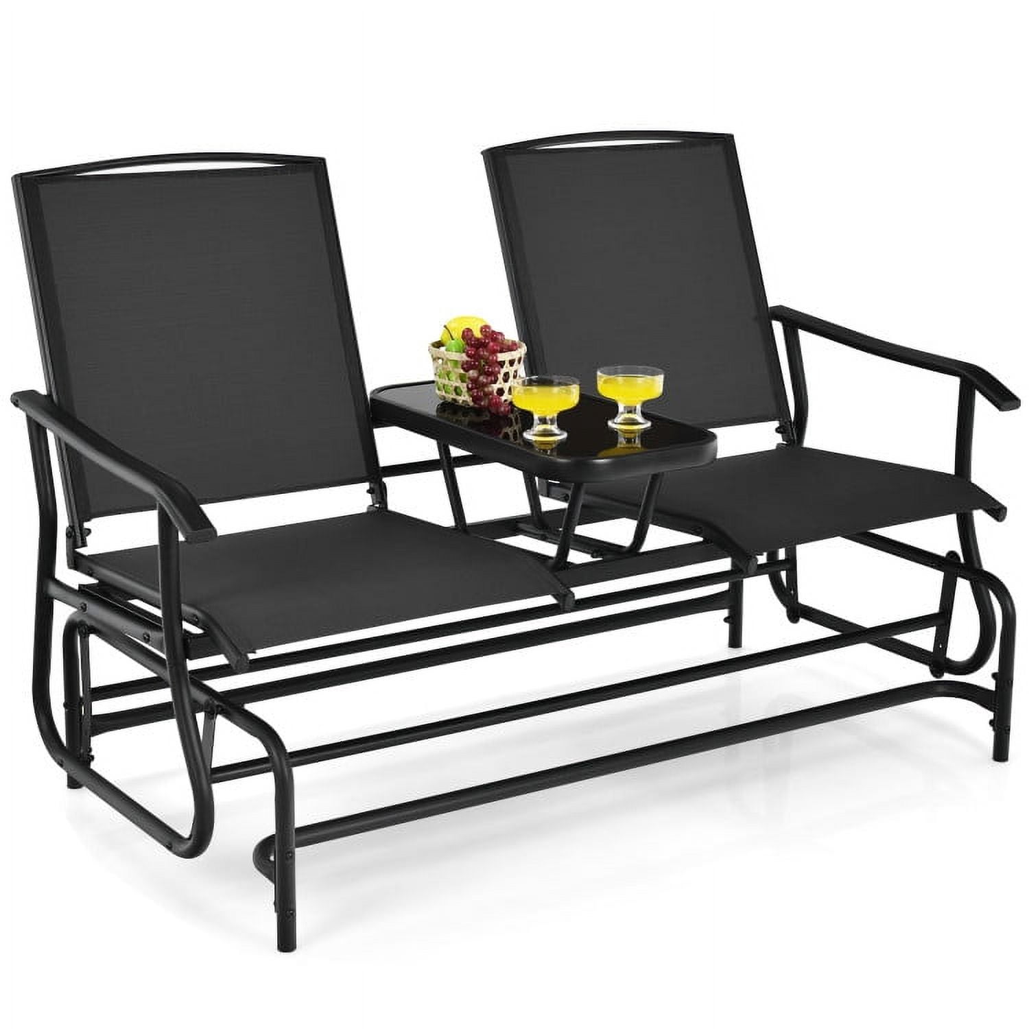 Aimee Lii Outdoor Patio Furniture Set, 2-Person Double Rocking Loveseat with Mesh Fabric and Center Tempered Glass Table, Black