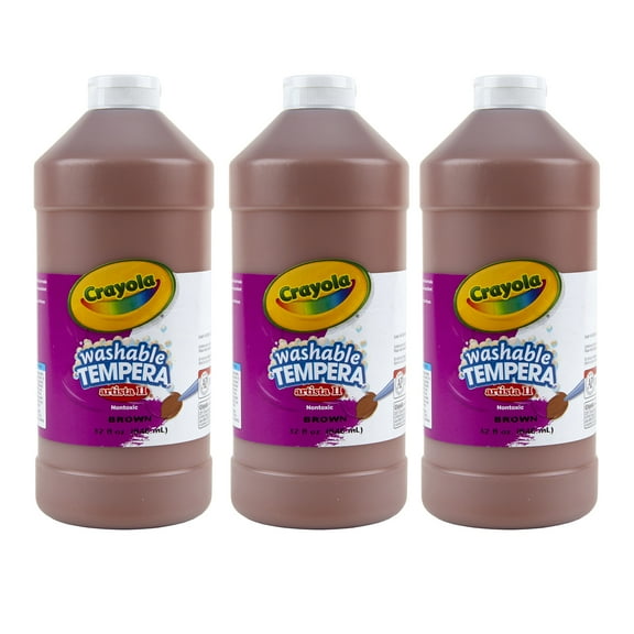 Crayola Artista II Washable Tempera Paint, 32 oz, Brown, Pack of 3
