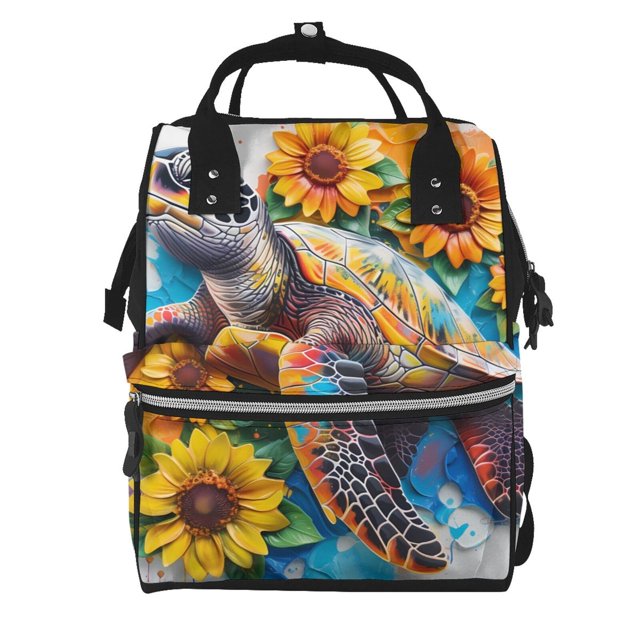 Fotbe Sunflower Turtle Mochila Maternidad - Lona de Sarga Impermeable, Mochila de Pañales de Gran Capacidad con Múltiples Bolsillos y Correas Ajustables