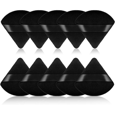 10Pcs Pure Cotton Powder Puff Women Soft Triangle Makeup Puff Wedge Shape Face Body Cosmetic Sponge with Strap for Contouring  Under Eyes and Corners Powder Puffs