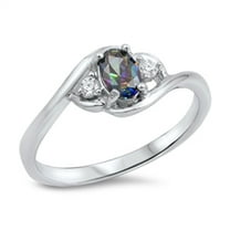 CHOOSE YOUR COLOR Oval Multi-color Cubic Zirconia Ring .925 Sterling Silver Band Black Female Size 5