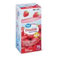 Great Value Fresh Seal Double Zipper Storage Bags, Quart, 75 Count