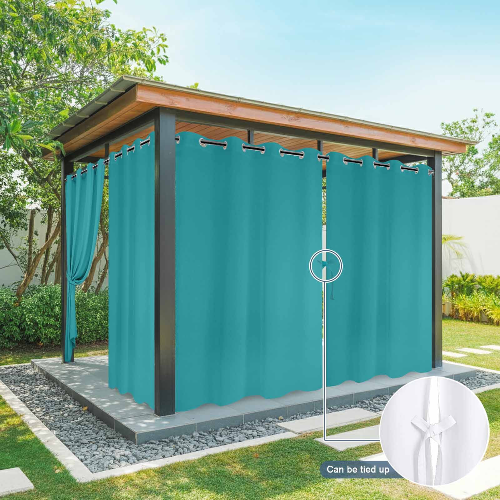 Teal Outdoor Curtains for Patio, Solid Color Waterproof Outside Curtains Privacy Blackout Curtain for Porch Pergola Cabana, 2 Panel 54W x 108L Inch