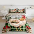 thumbnail image 2 of Feelyou Cartoon Rustic Rooster Full Size Comforter Sets, Vintage Farm Animal Bedding Comforter Set, Green Plaid Buffalo Reversible Bedding Sets, Microfiber Bedroom Decor, 3 Pieces, 2 of 8