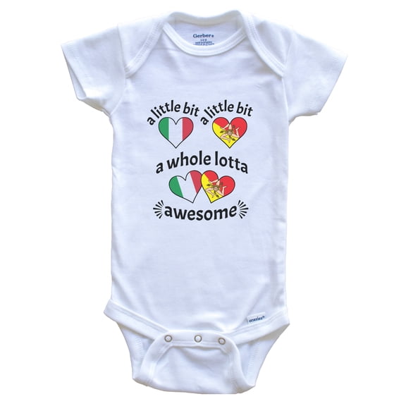 A Little Bit Italian Sicilian Italy Sicily Heart Flags Baby Bodysuit, 0-3 Months White