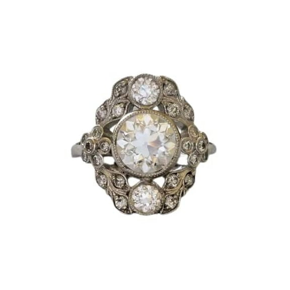 HeartsAndYou 3ct Round Cut Moissanite Antique Inspired Edwardian Engagement Ring for Women 18k White Gold over Silver