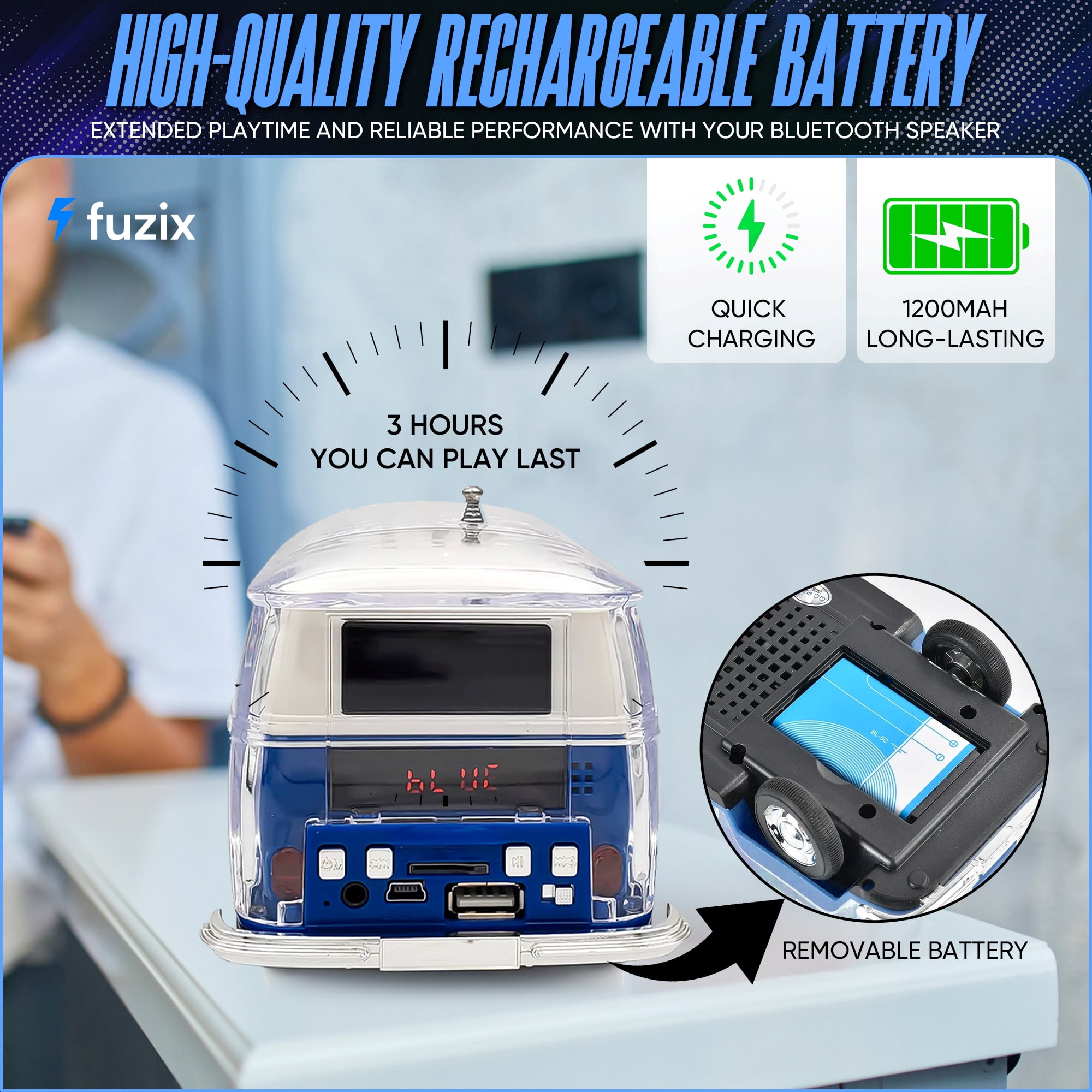 Fuzix WS-267 Car Bluetooth Portable Speaker with LED AUX USB FM Rechargeable