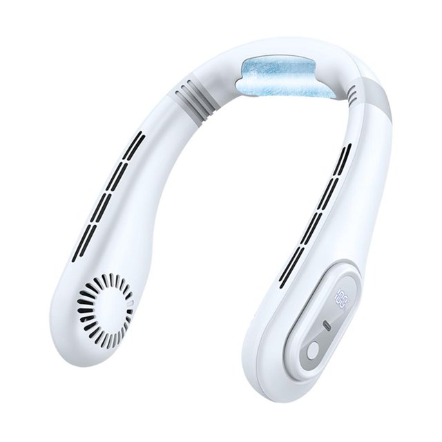 Ventilador de cuello sin aspas USB Pantalla digital LED 3000mAh Enfriador de aire 3 velocidades (Blanco)