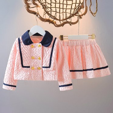 EGNMCR Dresses for Kids, Long Sleeve Round-Neck Dress Toddler Kids Baby Girls Solid Color Skirt Set Long Sleeve Top Skirt kids clothes