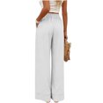 thumbnail image 6 of Cagogo Women Wide Leg Pants Cotton Linen Elastic Waist Casual Loose Long Trousers with Pockets Travel Lounge Solid Beach Clothes, White S, 6 of 7