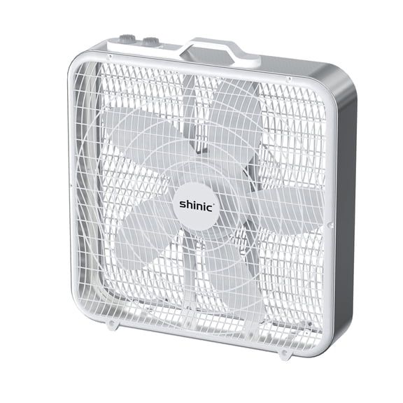 Shinic 20'' Box Fan with Thermostat, 3 Quiet Speeds,Powerful Airflow, Lightweight Box Window Fan for Indoor & Outdoor Use, White